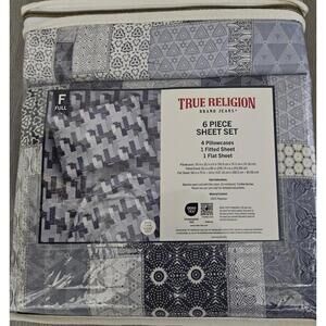 True Religion 6 Piece Full Size Sheet Set with Bonus Pillowcases